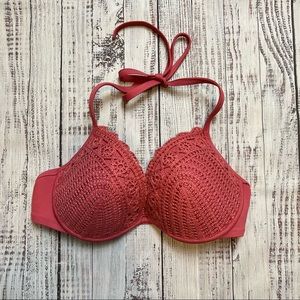 Shade & Shore Mauve Crocheted Bikini Top. Size 34D.